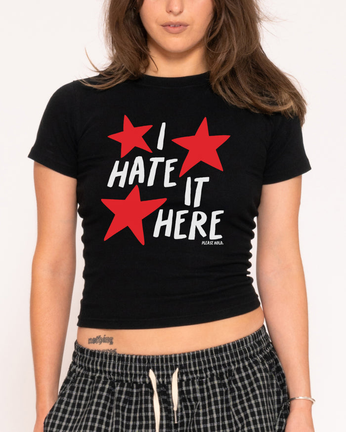 I Hate It Here Black Longline Baby Tee