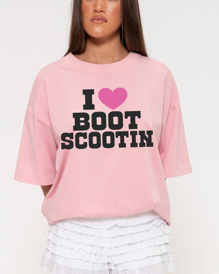 I Love Boot Scootin Pink Boxy Crop Tee
