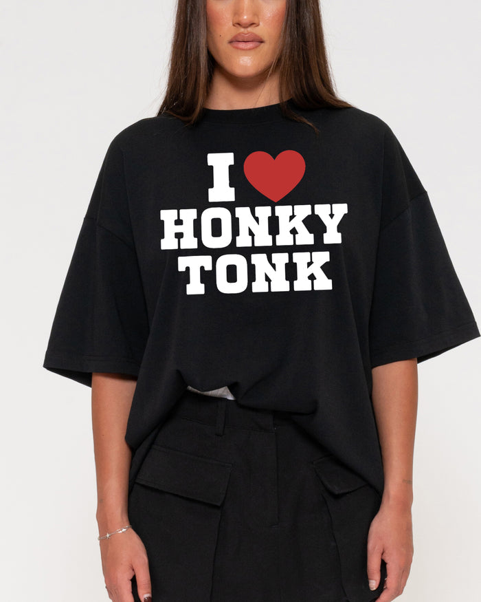 I Love Honky Tonk Black Boxy Crop Tee