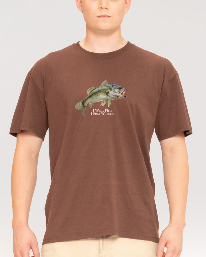 I Want Fish,I Fear Women Brown T-Shirt