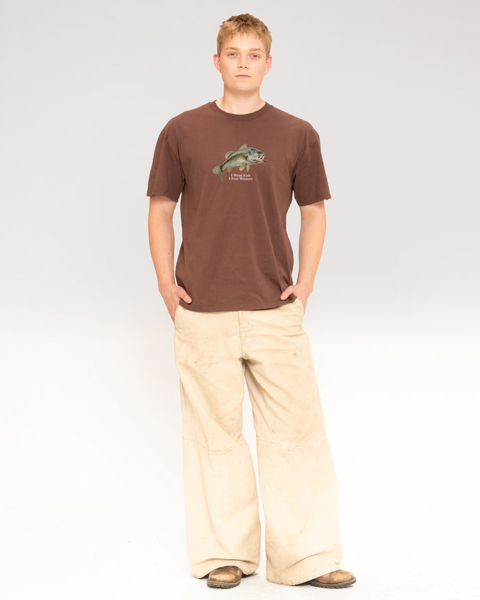 I Want Fish,I Fear Women Brown T-Shirt