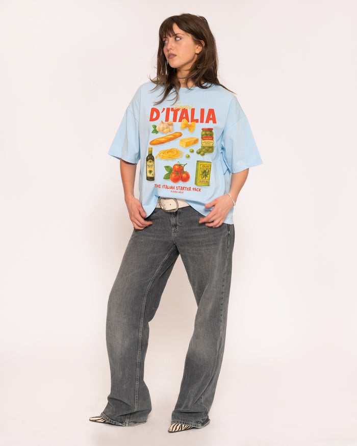 Italian Starter Pack Blue Boxy Crop Tee