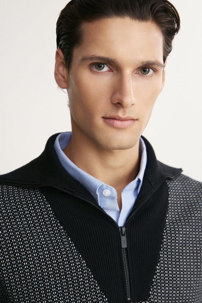 Jacquard mock-zip sweater