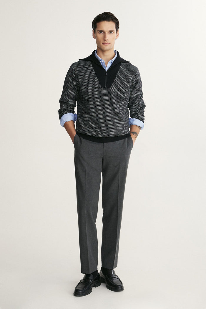 Jacquard mock-zip sweater