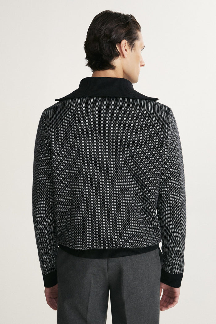 Jacquard mock-zip sweater