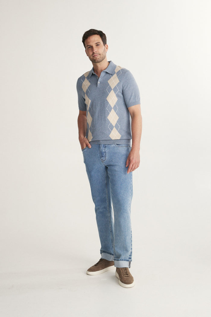 Johnny collar argyle short sleeve polo