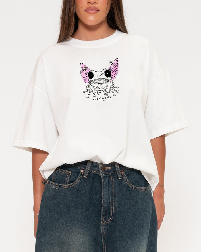 Just a Girl White Boxy Crop Tee