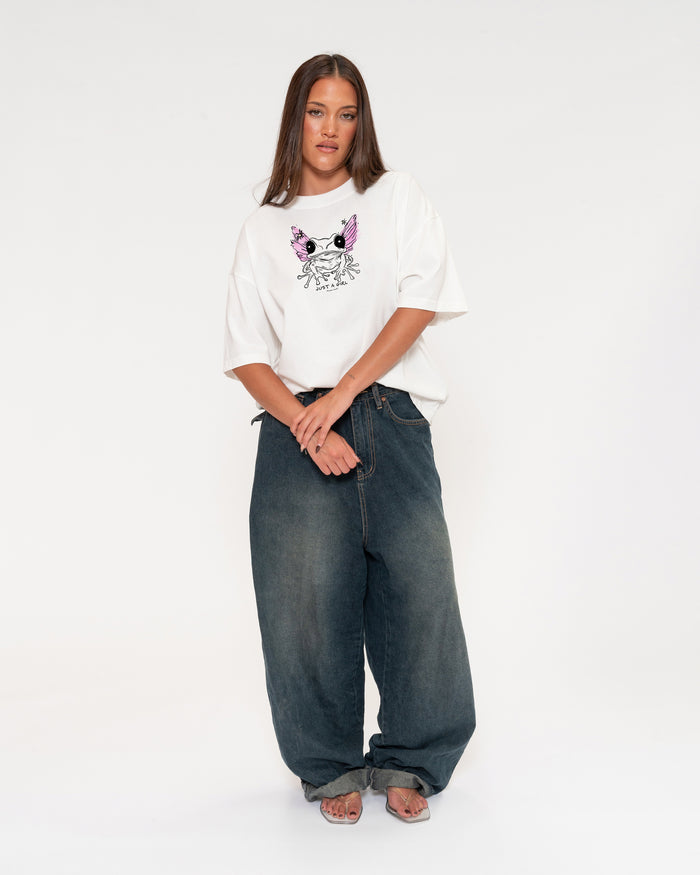 Just a Girl White Boxy Crop Tee