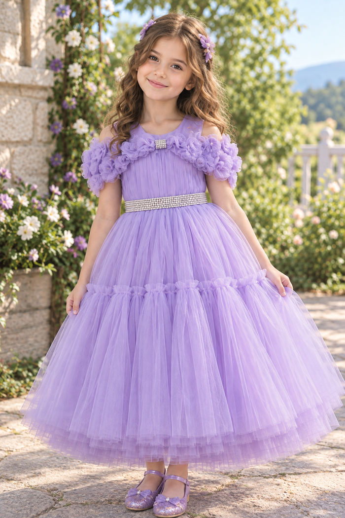 Lavendel Prinsessenjurk – Elegante Kinderjurk met Bloemendetails