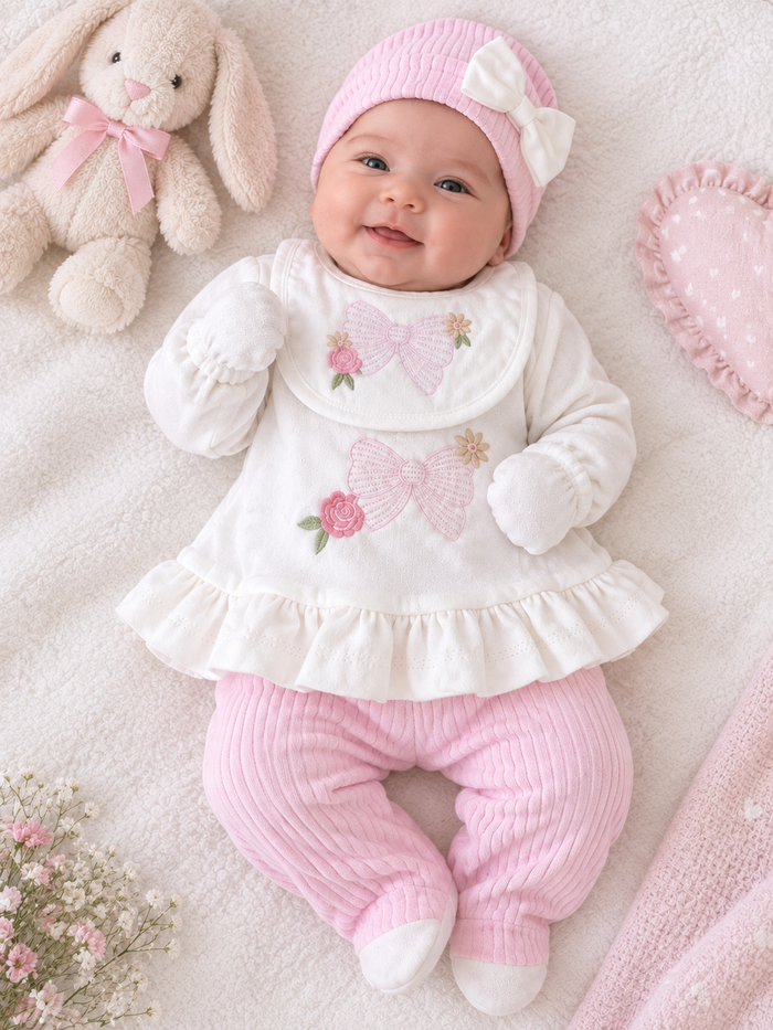 Lief Roze Babysetje – Bloem & Strik