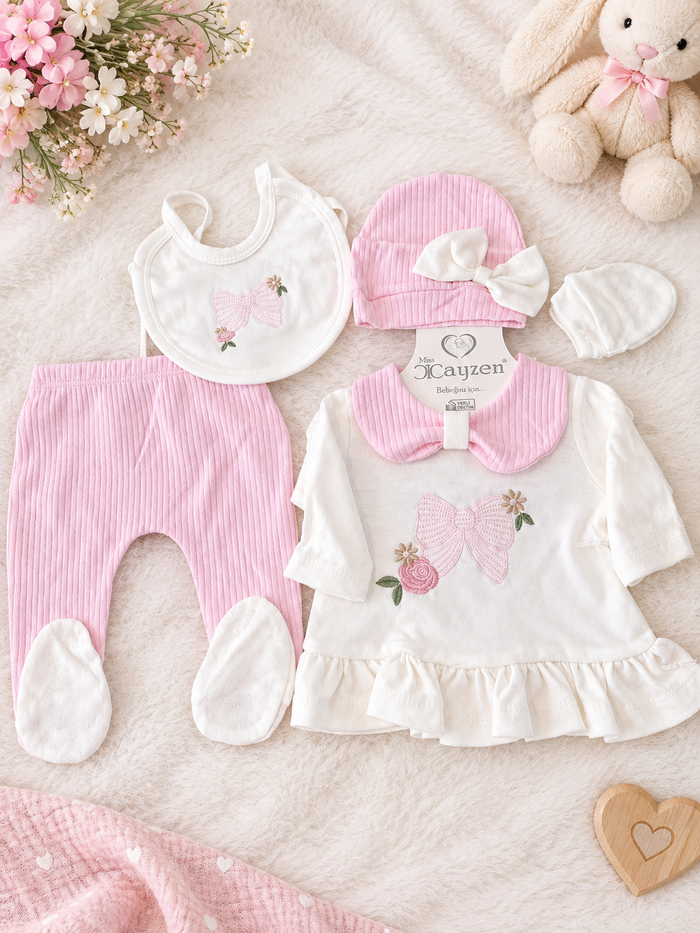 Lief Roze Babysetje – Bloem & Strik