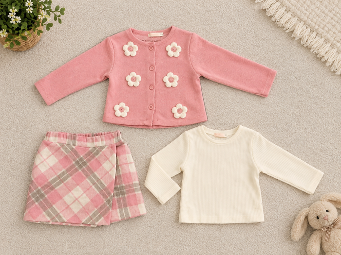 Lieve Bloem – 3-Delige Baby Set (Lijkt op rok maar is short)