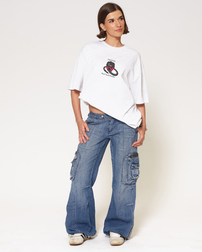 Life Sucks White Oversized Tee