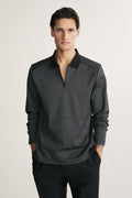 Long sleeve polo half zip with pocket