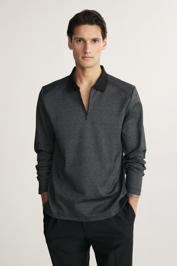 Long sleeve polo half zip with pocket