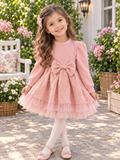 Luna – Elegant Roze Jurkje met Strik & Bloemenprint