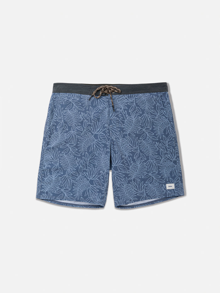 Katin Lush Hybrid Trunk in Blue, laid flat, front view showing the patch pockets #color_blue