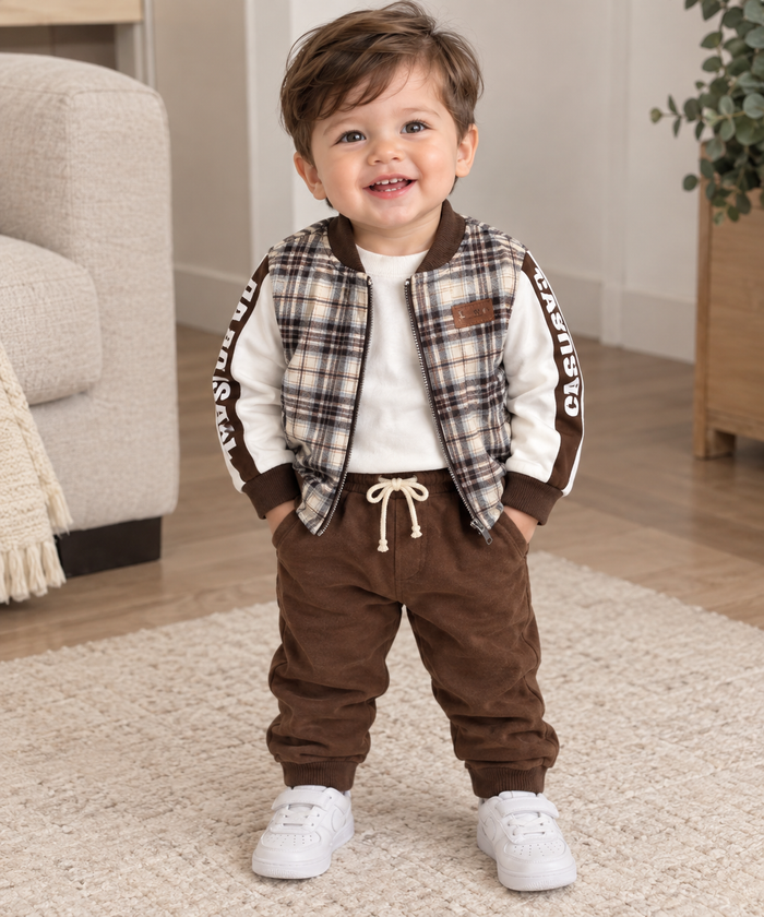 Luxe 3-Delige Jongensset – Teddy & Ruit