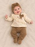 Luxe 5-Delige Babyset – Beige met Strik & Kant