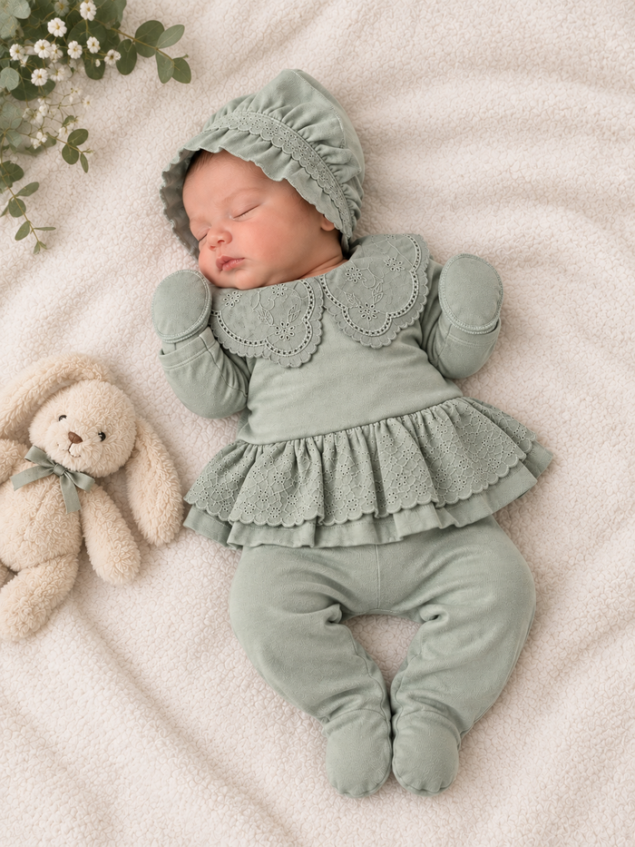 Luxe Adaçayı Babyset – 5-Delig met Kanten Details