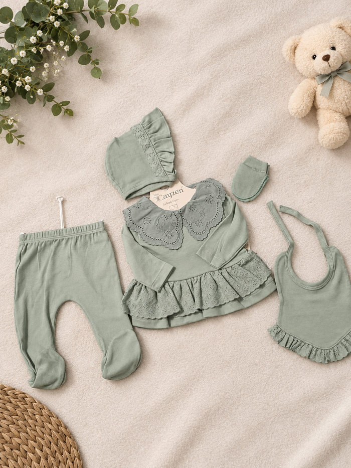 Luxe Adaçayı Babyset – 5-Delig met Kanten Details