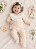 Luxe Crème Baby Setje met Kanten Kraagje & Stri