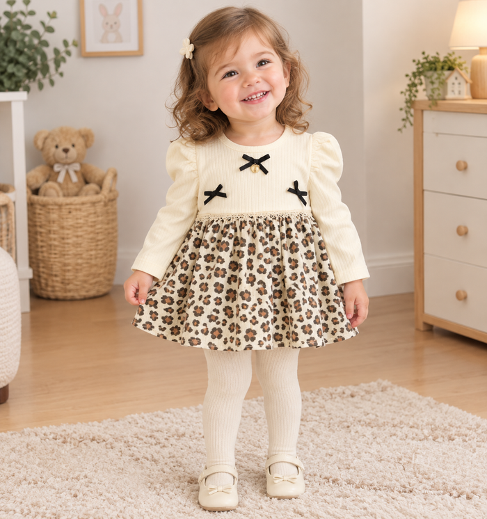 Luxe Leopard Babyjurkje met Zwarte Strikjes
