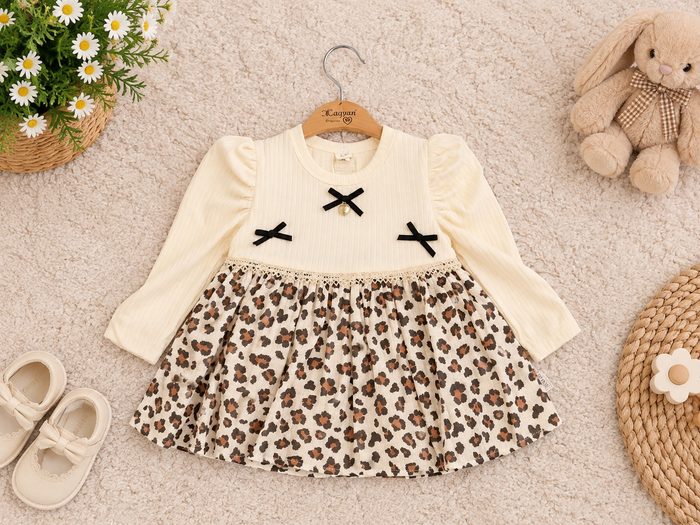 Luxe Leopard Babyjurkje met Zwarte Strikjes