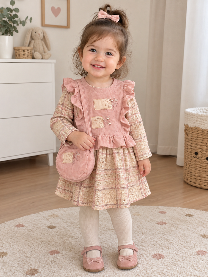 Luxe Roze Babyjurkje met Ruitpatroon