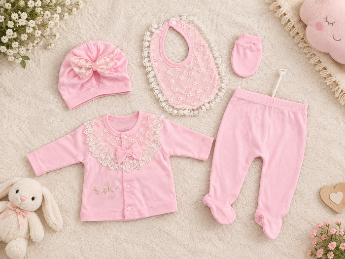 Luxe Roze Babysetje met Kant & Strik