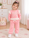 Luxe Roze Meisjes Set met Fijnstrik & Kantdetails