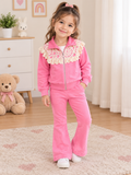 Luxe Roze Meisjesoutfit met Kanten Kraag