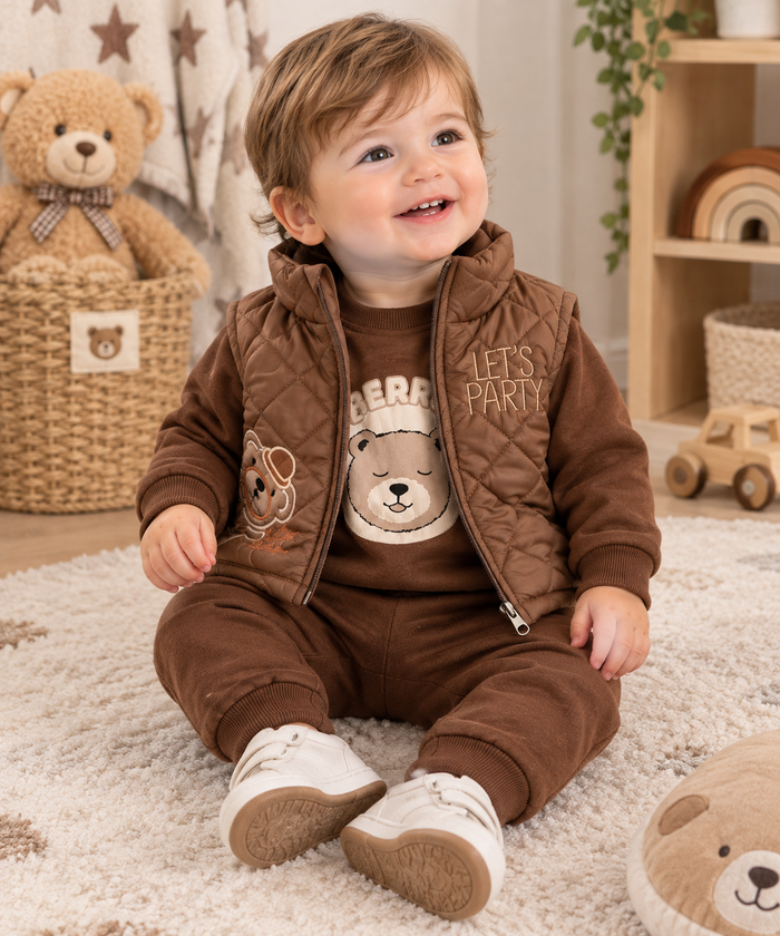 Luxe Teddy Bear 3-Delige Babyset – Bruin