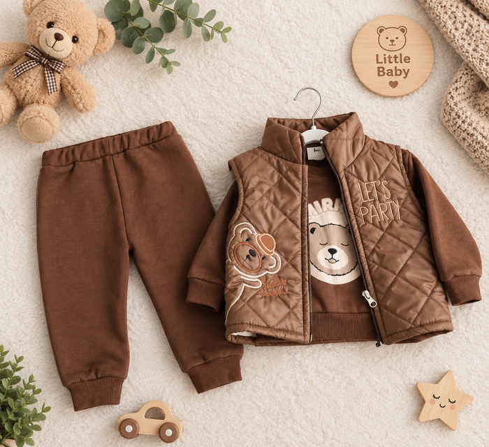 Luxe Teddy Bear 3-Delige Babyset – Bruin