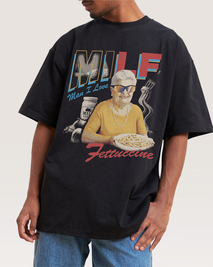 Man I Love Fettuccine Black Oversized Tee