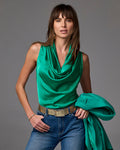 Marilyn Cowl-Neck Charmeuse Blouse Parakeet