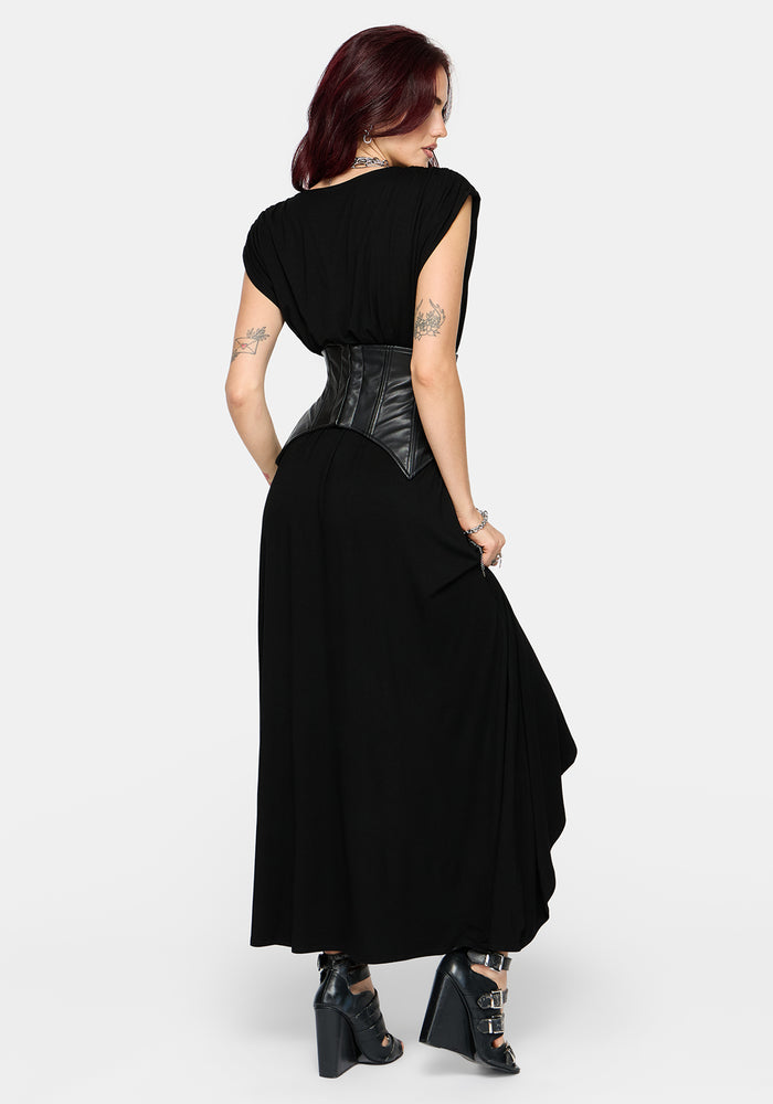 Marsail PU Corset and Jersey Maxi Dress Set (2-Piece)