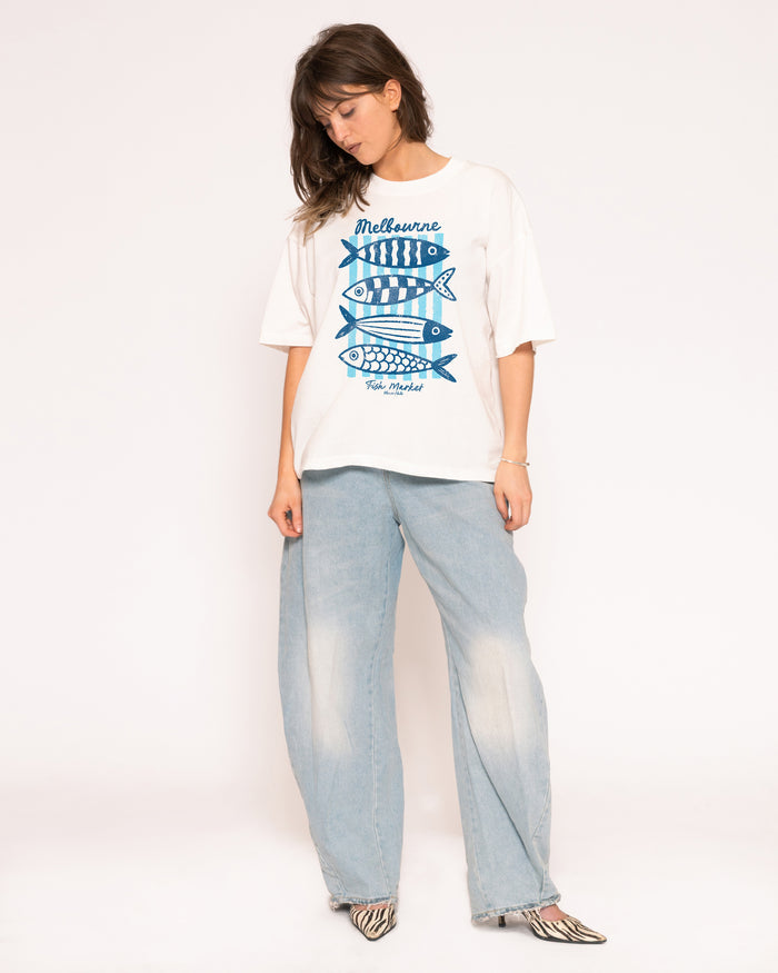 Melbourne Fish Market White Boxy Crop Tee