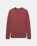 Flat lay of Men’s Aire Long Sleeve alpaca shirt in clay showcasing crew neck and long sleeves on white background