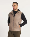 Model Wearing Timber / Tan Mayu Ultralight Puffer Vest with Alpaca Insulation – PAKA Apparel