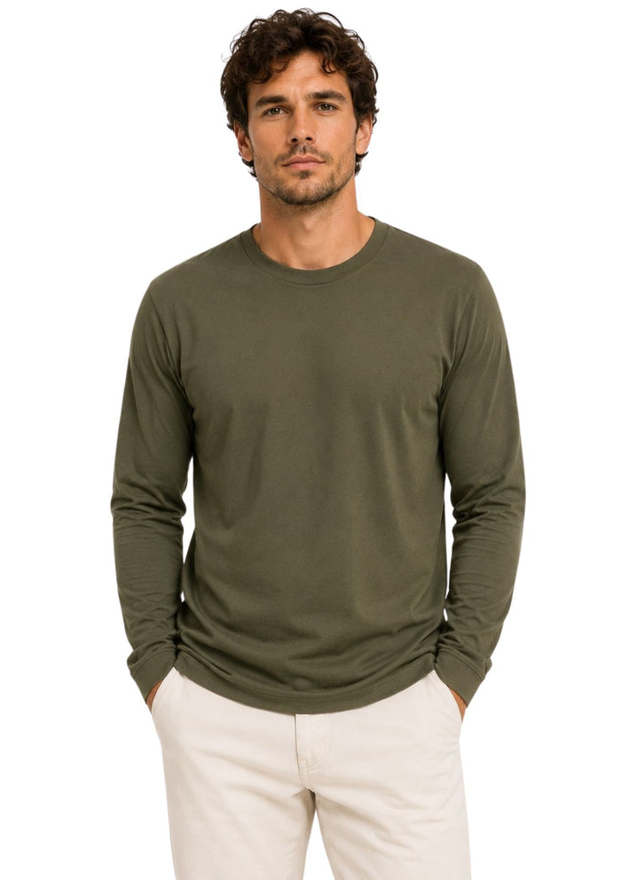 Men's Olive Green Classic Fit T-Shirt Long Sleeve Front View