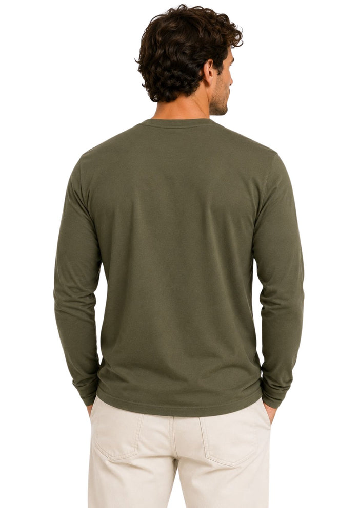 Men's Olive Green Classic Fit T-Shirt Long Sleeve Back View