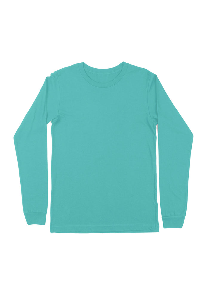 mens teal green classic fit t-shirt long sleeve crew neck airlume cotton flat front image