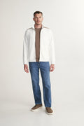Mock neck zip cardigan with fake suede