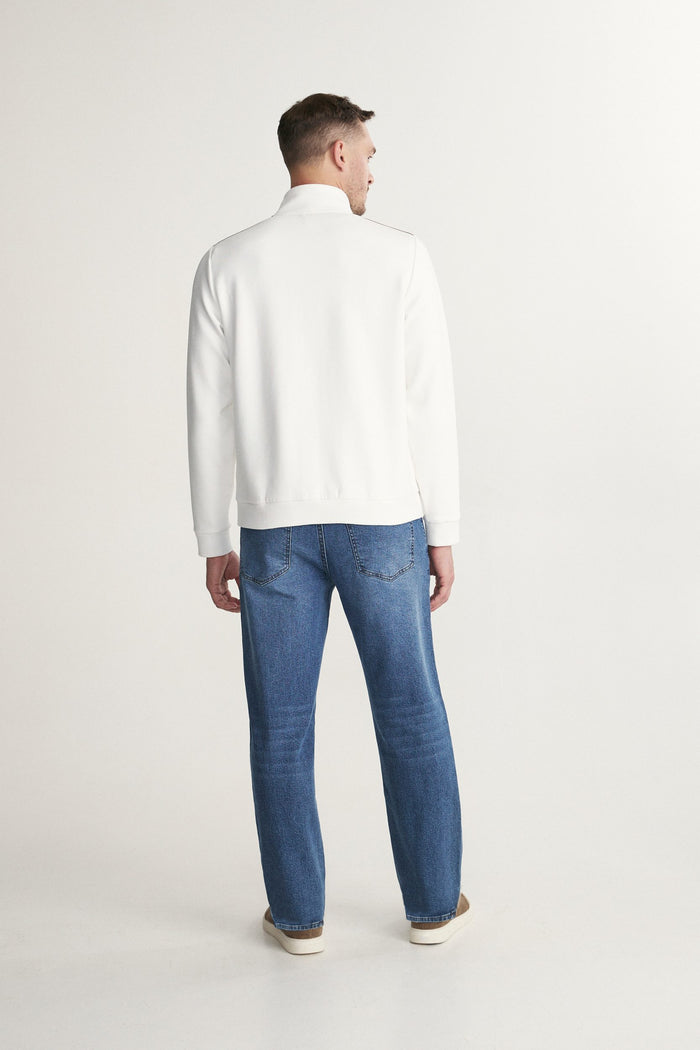 Mock neck zip cardigan with fake suede
