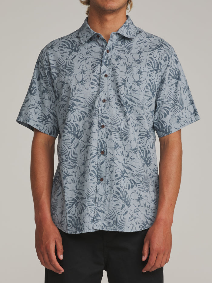 Katin Moco Shirt in Gray Blue, worn by a model, front view showing the chest pocket #color_gray blue