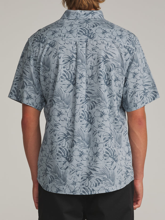 Katin Moco Shirt in Gray Blue, worn by a model, back view #color_gray blue