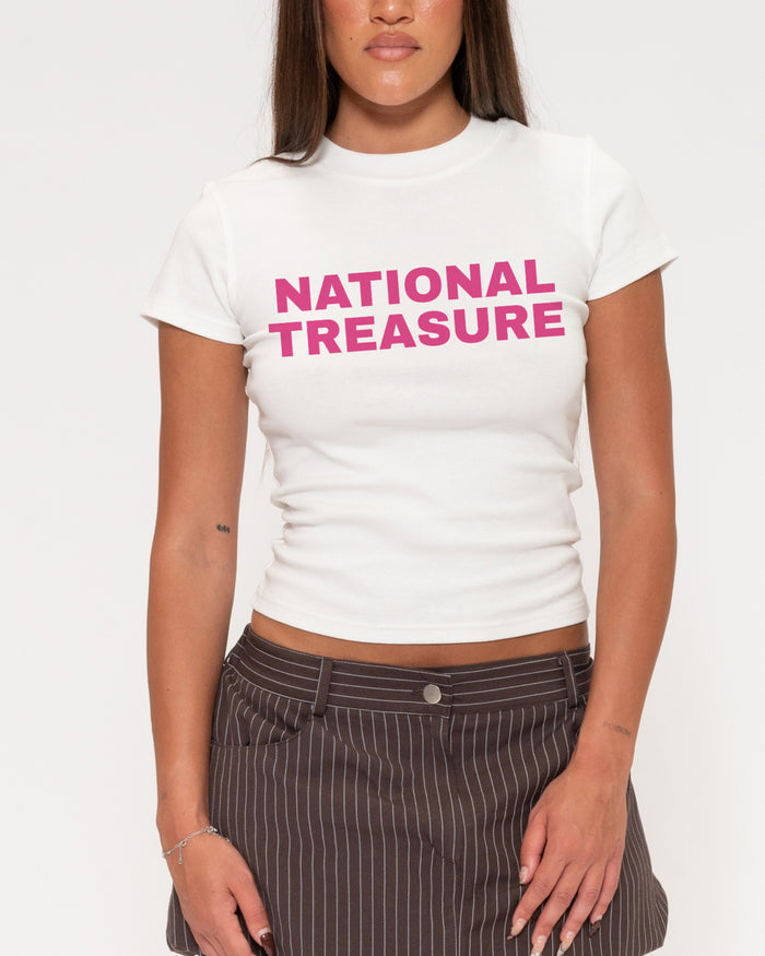 National Treasure White Longline Baby Tee