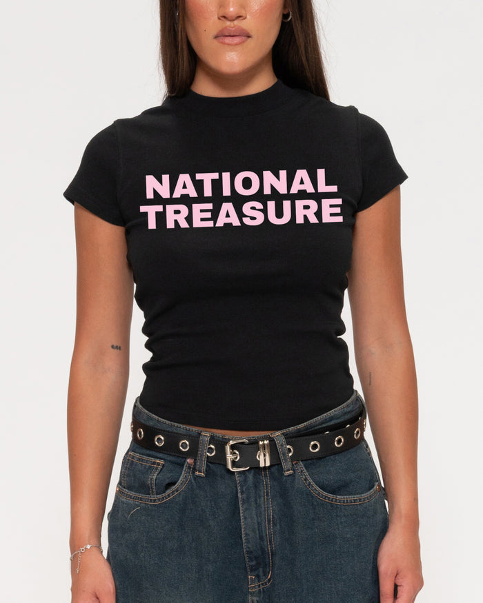 National Treasure Black Longline Baby Tee