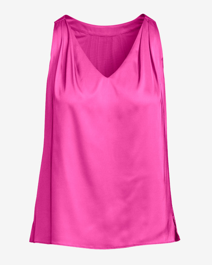 Nikki V-Neck Charmeuse Blouse Hot Pink